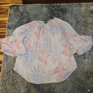 Chaps Pastel Floral Blouse - Pink and Blue Size 1X